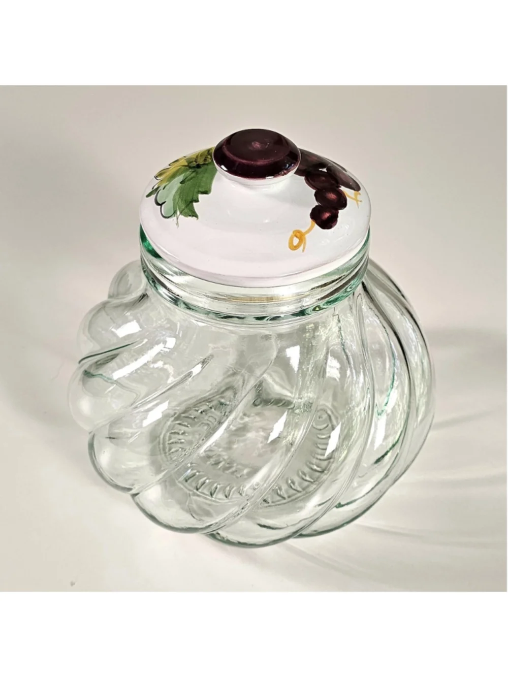 Vintage Italian SVE Glass Storage Jar Swirl Kitchen Canister Handpainted Lid